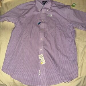 Croft & Barrow Mens L Purple Gingham Wrinkle Resistant Short Sleeve Shirt NWT